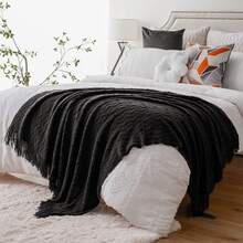Spring/Summer Lightweight Breathable Air Conditioning Blanket, Knitted Soft All-Season Throw - Black - View 6