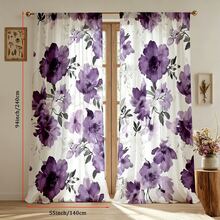2pcs Watercolor Floral Art Style Digital Print Curtains, 100% Polyester Fabric, Rod Pocket Digital Print 2 Panels Curtains, No Lining, 90gsm, 180cm Wide, Suitable For Bedroom, Living Room, Dining Room, Bathroom, Outdoor And More - Multicolor - View 17