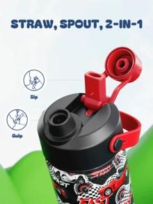 Powcan 18盎司保溫水壺，配備2合1吸管與出水口蓋，24小時保冷，防漏，雙層不鏽鋼，適合運動、健身、旅行與學校使用 - 黑紅色 - 查看 5