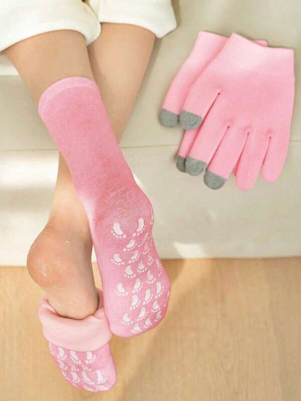 1 par de guantes hidratantes & calentadores de piernas, guantes SPA táctiles y calentadores de piernas hidratantes, adecuados para piel seca y agrietada, ropa de estar en casa para el autocuidado de la mujer