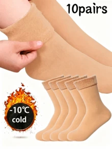 1/3/5 Pairs Women's Mid-Calf Socks, High Elastic Warm Socks, Solid Color Warm Socks, Suitable For Men And Women Daily Wear - Multicolor - View 17