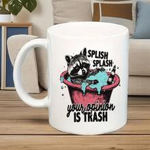 Sassy Bathing Raccoon Coffee Mug, Splish Splash Funny Attitude Quote White Ceramic Cup, Viral Meme Humor Gift For Raccoon Fans, Introverts & Snarky People, 11oz Porcelain Mug For Hot & Cold Drinks Daily Use - Multicolor - View 4