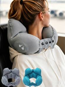 Portable Compressible Inflatable Neck Pillow, Lightweight Travel Neck Support Pillow, Soft Foldable Airplane Sleep Headrest Cushion, Suitable For Flight, Car, Office Nap, Ergonomic Long-Distance Travel Neck Support Pillow - Multicolor - View 4