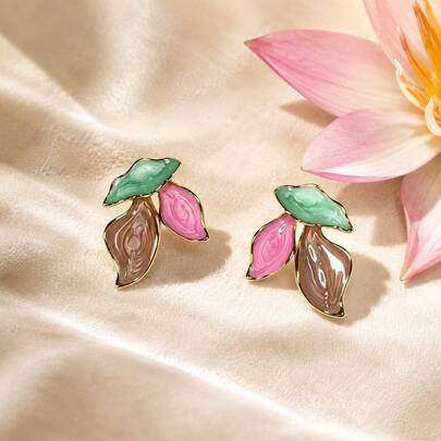Boucles d'oreilles personnalisées exagérées à trois couleurs en forme de feuille pour femmes