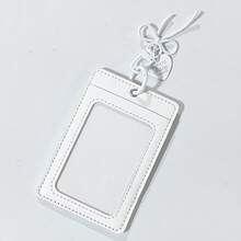 1pc Minimalist Black White Photocard Holder With Bow Heart Charm Keychain, Simple Solid Color 3 Inch Card Sleeve, Clear Window Student Campus ID Bus Pass Badge Card Cover, Back To School Supplies - Card Sleeve - View 6
