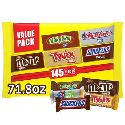 Paquete Variado de Chocolate con Leche Mars, 145 Piezas | Barras de Chocolate Surtidas y Minis en Paquete a Granel para Fiestas y Compartir