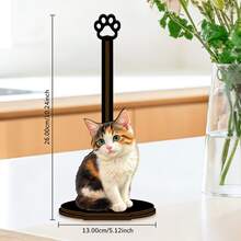 Calico Cat Shaped Wooden Kitchen Paper Towel Holder, Single Layer Cloth Rack, Vertical Kitchen Paper Towel Rack, Countertop Paper Towel Storage Rack, Desktop Paper Towel Rack, Paper Towel & Plastic Wrap Roll Storage Rack, Cute Calico Cat Design, Solid Wood Texture, Stable & Upright, Combines Storage & Decoration, Adds Lively & Warm Atmosphere To Kitchen & Dining Room - Multicolor - View 5