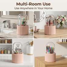 1pc Rotating Makeup Brush Holder Storage Box, Large Capacity Cosmetic Organizer, Multi-Functional Student Stationery Pen Holder, Detachable Desktop Makeup Brush Storage Tube, Vanity Storage Rack, Women's Gift, Back To School, College Dorm Essentials, Apartment Must-Haves, Room Decor - Multicolor - View 5