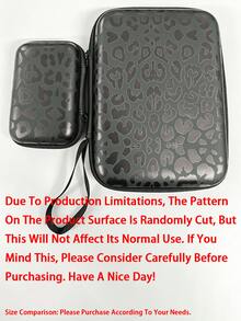 Black Leopard Print EVA Hard Shell 4.3 Inch Compact Storage Box - Travel Protective Storage Bag, Suitable For Electronic Accessories, Earphones, Hard Drives And Data Cables; Shockproof Zipper Pouch (Storage Box Only) - Multicolor - View 7