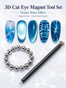 1 pièce Outil d'art des ongles magnétique 3D œil de chat avec baguette magnétique à perle ronde, convient pour l'effet de vague océanique du vernis à ongles gel, manucure DIY - Noir - Voir 1
