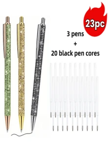 23pcs Set (3 Pens + 20 Refills) Shiny Metallic Retractable Ballpoint Pens, Smooth Writing, Suitable For Various Occasions, Great Gift Choice - 23pcs Set - View 10