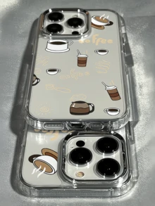 1件透明簡約咖啡插圖個性化極簡全包覆TPU防震手機殼，適用於Apple 17 16 15 14 13 12 11 Pro Max保護殼 Air - 彩色 - 查看 2