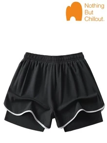 NBCT Men's Double Layer Lining Sports Shorts, Summer Anti-ExposureBermuda Shorts, Outdoor Hiking, Fitness, Running, Drawstring, Zipper Pocket, Casual Pants - Black - View 3