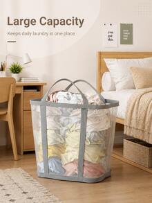 Foldable Breathable Mesh Laundry Basket With Handle, Collapsible Rectangular Storage Bin, Dirty Clothes Organizer, Suitable For Bathroom, Closet, Dorm Essentials, Travel, Back To School - Multicolor - View 3