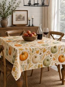 1 pieza - Mantel de poliéster con estampado de cosecha de calabaza y cáscara de maíz, cubierta de mesa rectangular, adecuada para Acción de Gracias, otoño y decoración de cocina de estilo granja. - calabaza - Ver 8