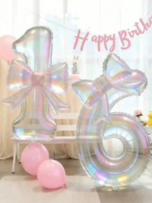 2pcs/Set 100cm Large Colorful Transparent Number Balloons With 24-Inch Colorful Bow Balloons, Vibrant Birthday Decoration Balloons, Suitable For Birthday Party, Outdoor Events, Anniversary, Holiday, Banquet Celebration, Background Wall Decoration - Transparent Version - View 3