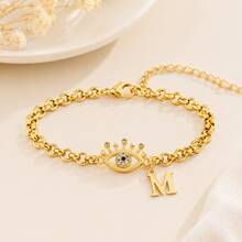 1pc New Classic Initial Eye Pendant Golden Stainless Steel Chain Bracelets For Women - Yellow Gold - View 3