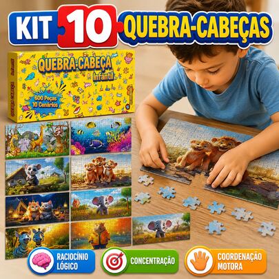 AKIKOLA Kit 10 Quebra-Cabeças Infantil Mundo Animal (Vol. 1 e 2) – 60 Peças Cada | Educativo + Presente