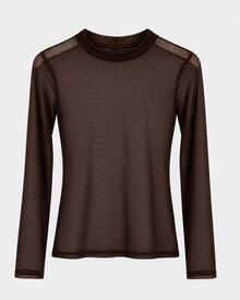 Elegant And Modern Women's Brown Long Sleeve Tulle Blouse With Mock Neck - 鏽棕色 - 查看 4