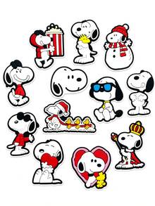 Snoopy Schuh-Charms 12 Stücke/6 Stücke/Zufällig, Cartoon Anime Clogs Schuh-Schnallen, Mode-Schuhdekoration, Taschenzubehör, Hausschuh-Zubehör, Sammelbare Charakter-Charms, Kleine Geschenke für Feiertage und Partys, Tägliche Kombinations-Accessoires - Verschiedenfarbig - Übersicht 5
