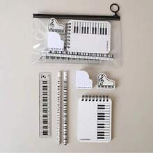 7-Piece Music Theme Stationery Set, Musical Note Pocket Notebook, Piano Design, Includes Mini Notebook, Ruler, Pencil Sharpener, Eraser, Pencil And Pencil Case, School Supplies, Ideal Gift For Stationery Lovers - A - View 9