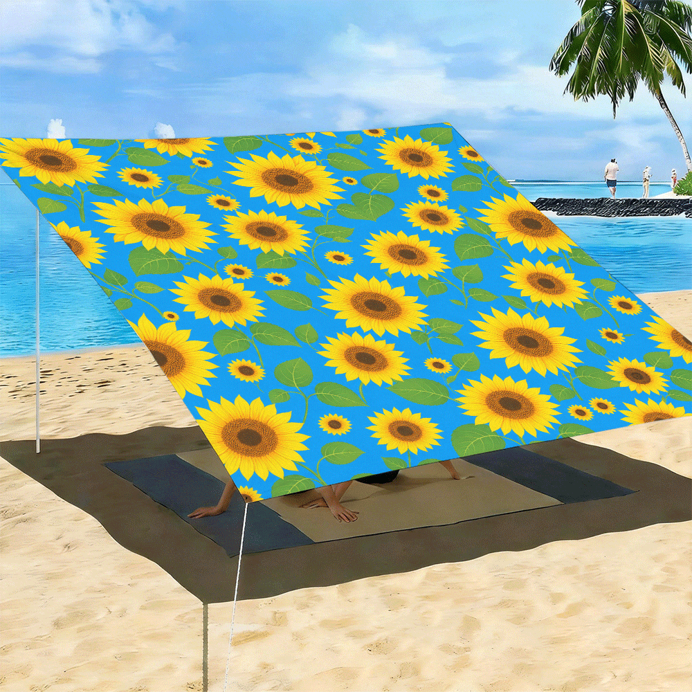 1 pieza Toldo de sombra solar de poliéster con estampado floral y animal colorido de estilo natural, tela protectora solar fresca para jardín al aire libre