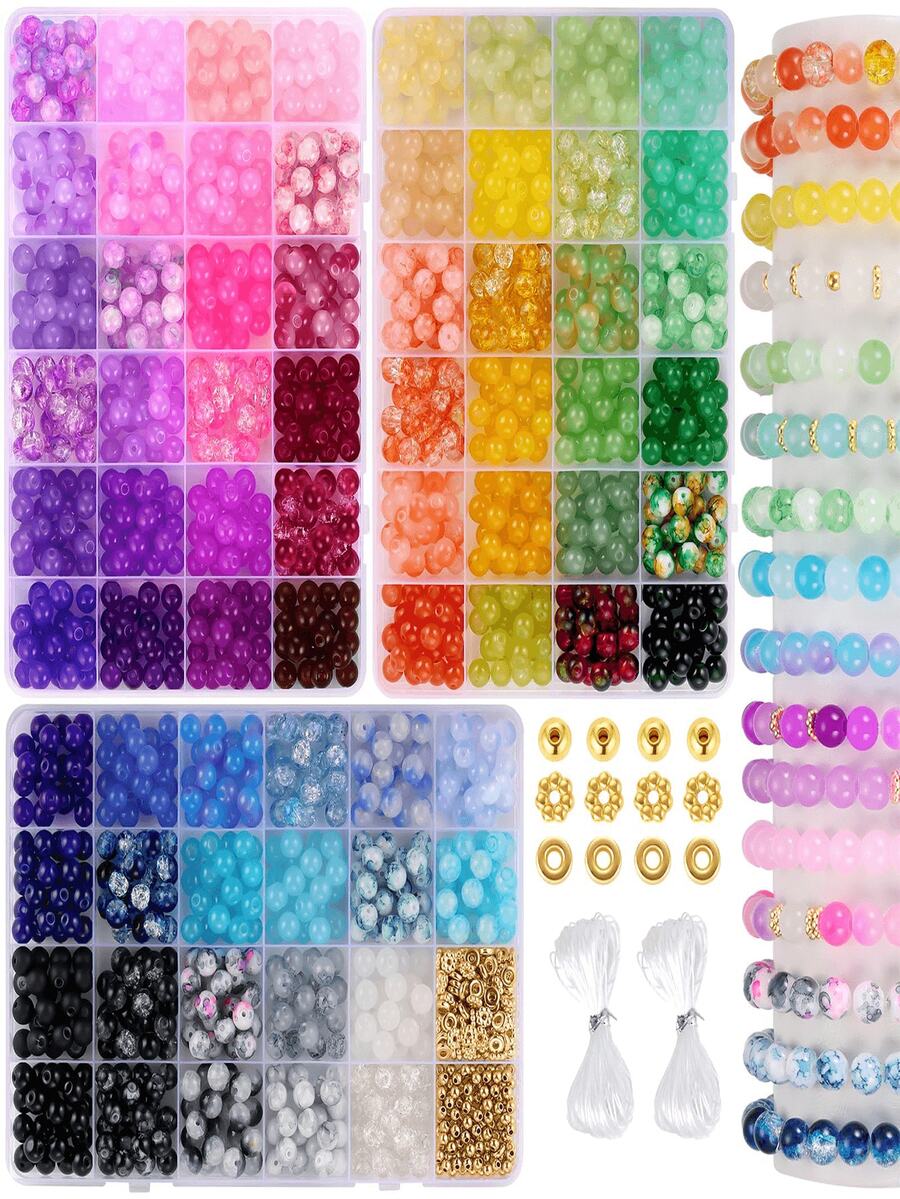 3盒裝 6/8mm 70色玻璃水晶珠,實色與裂紋圓珠,適用DIY手鍊珠寶手工製作 - 玻璃珠 - 查看 1