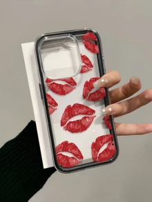 1pc Black Full Screen Flame Red Lips Minimalist 2-In-1 Personalized TPU Anti-Drop Full Coverage Phone Case Compatible With Apple 17 16 15 14 13 12 11 Pro Max Air And Series - Multicolor - View 5