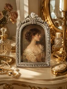 1pc Vintage Baroque Hollow Decorative Frame, Antique Gold Desktop Decor, French Style Vanity Decor, Luxury Home Decoration, Photography Prop - New Model - View 2