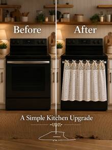 Farmhouse Crochet Lace Oven Door Curtain Cover With Tie-Up Bows, Rustic Kitchen Appliance Cover, Decorative Dust Protector For Stove & Oven Front,30 X 21.3 Inch - Multicolor - View 2