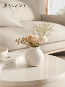 1pc Glossy White Mini Bud Vase, Multi-Use As Flower Vase & Aromatherapy Bottle, Simple Round Belly Design, Nordic Style Aesthetic Home Decor, Graduation Gift, For Living Room Bedroom Bathroom Windowsill Tabletop Decor - 1PC - View 1