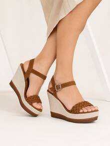 Wedge Sandal High Heel 11cm Blogger With Platform And Comfortable - Camel - View 1