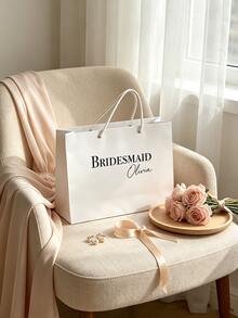 1PC Personalized Gift Bag With Ribbon, Customized Name Wedding Bridesmaid Gift Bag, Foldable Lightweight Tote Bag For Bridal Shower And Party Favors - Multicolor - View 5