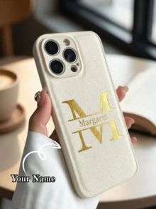 客製化個性化縮寫姓名 3D DIY 雕刻字母手機殼,適用 17 16 15 14 13 12 11 Pro Max 16 15 14 Plus,適用 Galaxy S25 S24 S23 S22 S21 Ultra Plus A55 A54 A53 A52 A34 A33 A32 A15 A14 A13 A12,後蓋韓系奢華軟 PU 皮革防震保護殼,燙金皮革手機殼,節日禮物送給愛人、朋友、家人 - 白色 - 查看 2