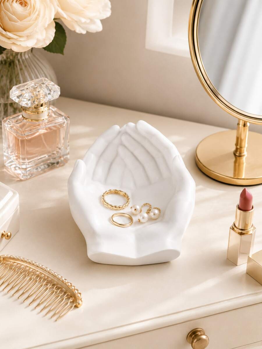 Minimalist Hand Shaped Tray, White Decorative Storage Dish For Bedroom, Bathroom, Desk & Entryway,Back To School - Multicolor - View 1