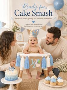1set 1/2 Blue Half Birthday High Chair Banner Crown Set - Goose Half Birthday Party Decoration, Flower Lawn Party Photography Props, Six Month Boy Girl Birthday Decor, Sweet Cake Smash Photo Props, Wall Hanging Decor, Kids Bedroom Photo Props, Baby Photography Props, Bohemian Style Decor - Baby Blue - View 6