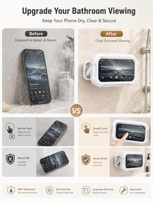 Waterproof Shower Phone Holder, 360° Rotatable Anti-Fog Touchscreen Shower Phone Case, Wall-Mounted Bathroom Phone Holder, Self-Adhesive No-Drill, Suitable For Bathtub, Kitchen Mirror Bathroom Shower Accessories, Compatible With IPhone And 4-7 Inch Phones - Multicolor - View 8