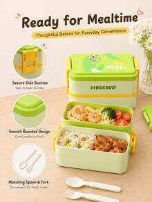 Cute Cartoon Double-Layer PP Portable Lunch Box, Patterns Include Unicorn, Dinosaur And Seal; Perfect For School, Picnic, Outing And Holiday Use. - Multicolor - View 9