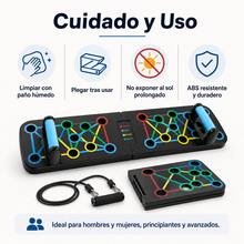 Tabla de Flexões Multifuncional Dobrável, Push Up Board com Sistema de Treino por Zonas de Cor, Suporte para Flexões Antiderrapante com Proteção de Pulso, 20+ Modos de Exercício para Peito Ombros Costas e Tríceps, Equipamento de Fitness Portátil para Casa, com/sem Bandas de Resistência - Excluindo a corda de tensão - Ver 8