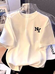 Simple Women's T-Shirt With NY Print, Round Neck And Short Sleeves, Summer Fashion, Stylish, Loose And Figure-Hugging. - 白色 - 查看 2