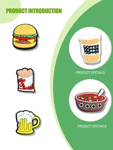 12 Pieces / Sets. Food Series Shoe Accessory Set, Including Hamburgers, Pizzas And Other Accessories. It's A Great Gift For Friends. - Orange - View 11