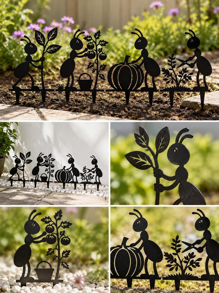 1pc Ant Garden Stakes, Black Metal Garden Decor, Cute Insect Silhouette Yard Art Stakes For Lawn, Patio, Flower Bed, Backyard & Outdoor Garden Decoration