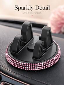 1pc Rhinestone Car Phone Holder, Cute Women's Horizontal/Vertical Screen Center Console Navigation Support Stand - A - View 7