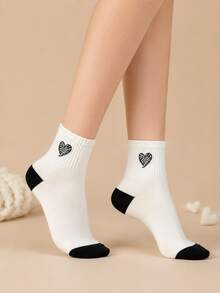 5 Pairs Random Black & White Bow Ruffle Mid-Calf Socks, Sweet Campus Style, Suitable For Work, Casual, All Seasons - Multicolor - View 5