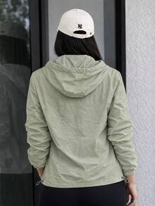 Women's Waterproof Windbreaker Jacket Lined Casual Fabric Zipper Night Airport Travel Clothes Autumn Winter - 綠色 - 查看 3