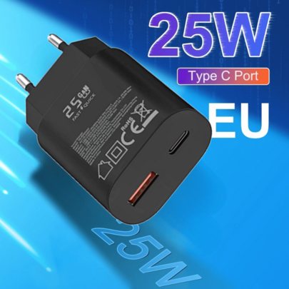 25W GaN Dual Port Fast Wall Charger Block, PD USB C & QC USB A 2 Port Travel Charging Plug Multi Protection Phone Adapter For IPhone 17/16,Compatible With Samsung Galaxy S26 S25 Ultra FE Plus A17 A16 A35 A55 S24 S23 S22, All Android Smartphones Tablets