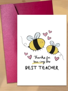 1pc "Great Teacher" Thank You Card, Cute Bee Design With Gold Glitter Accents, Suitable For Teachers, Mentors, Coaches, Students Expressing Deep Gratitude, Teacher Appreciation Gift, Playful Design, Personalized Touch, Teacher Gift - B - View 1
