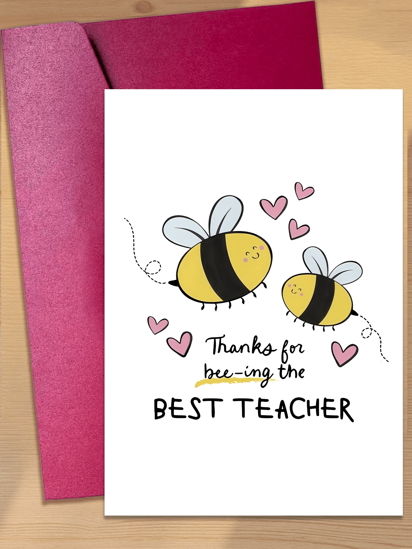 1pc "Great Teacher" Thank You Card, Cute Bee Design With Gold Glitter Accents, Suitable For Teachers, Mentors, Coaches, Students Expressing Deep Gratitude, Teacher Appreciation Gift, Playful Design, Personalized Touch, Teacher Gift - B - View 1