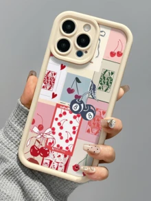 1件 白色棋盤格櫻桃黑極簡風個性化 TPU 防震全包覆手機殼，適用於 Apple 17 16 15 14 13 12 11 Pro Max Air 及系列 - 彩色 - 查看 4