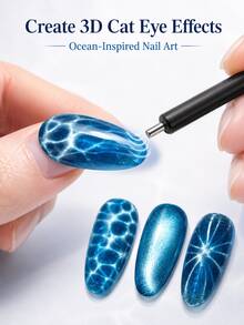 1 pièce Outil d'art des ongles magnétique 3D œil de chat avec baguette magnétique à perle ronde, convient pour l'effet de vague océanique du vernis à ongles gel, manucure DIY - Noir - Voir 2